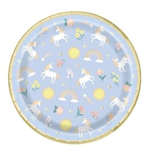 Unique Dainty Unicorn Party Paper Plates Blue Gold
